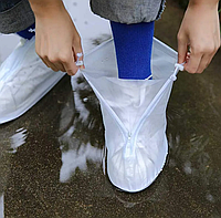 Защитные чехлы (дождевики, пончи) для обуви от дождя и грязи с подошвой цветные, Белые р-р 37-38 (М)