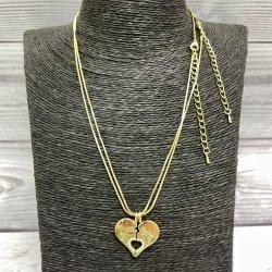 Парная подвеска Сердце на цепочках (2 цепочки, 2 половинки сердца) Золото - фото 1 - id-p211952048
