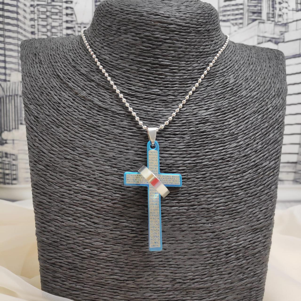 Кулон-подвеска "Крест с кольцом" на цепочке Синий