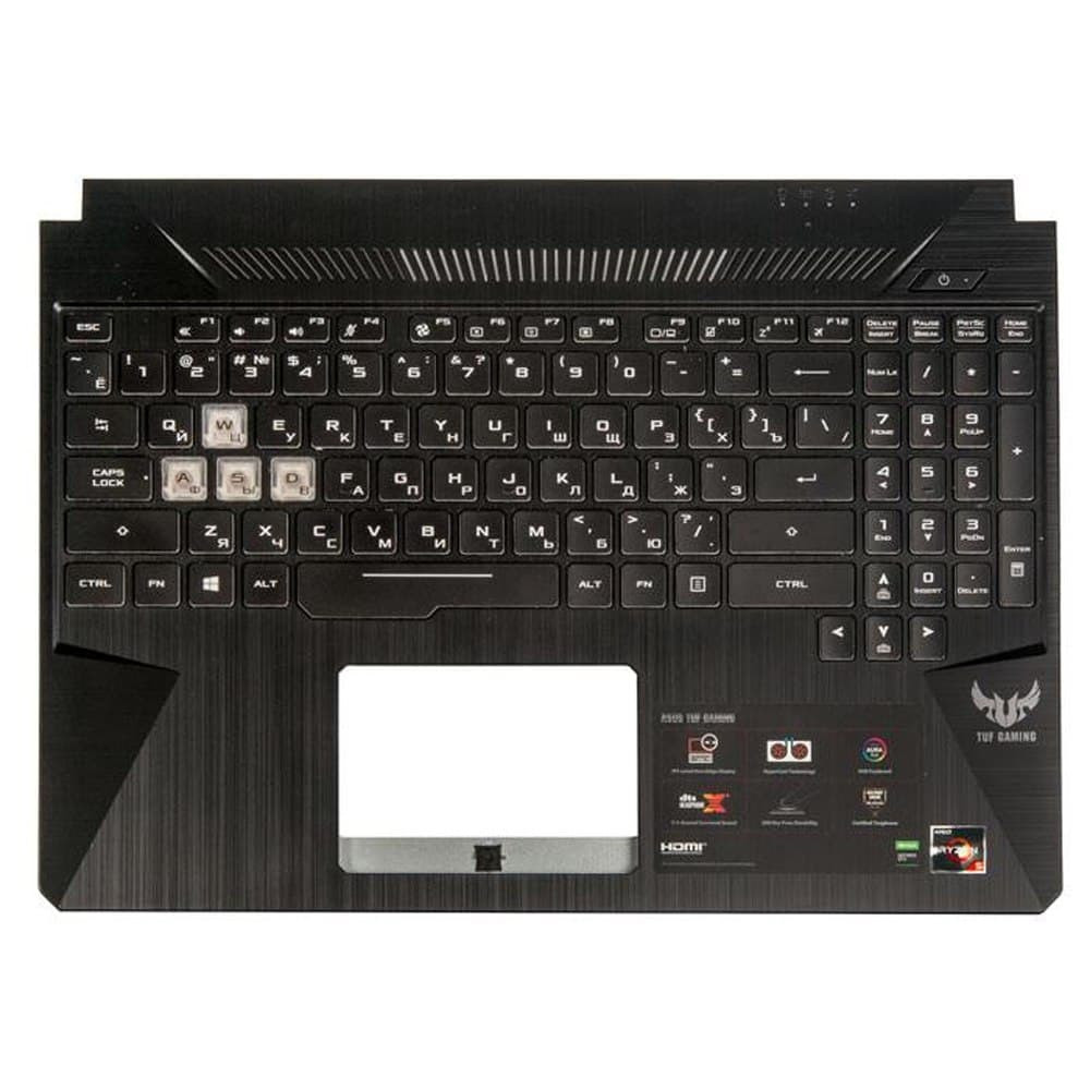 Верхняя часть корпуса (Palmrest) Asus TUF Gaming FX505 с клавиатурой, с RGB подсветкой, черная RU