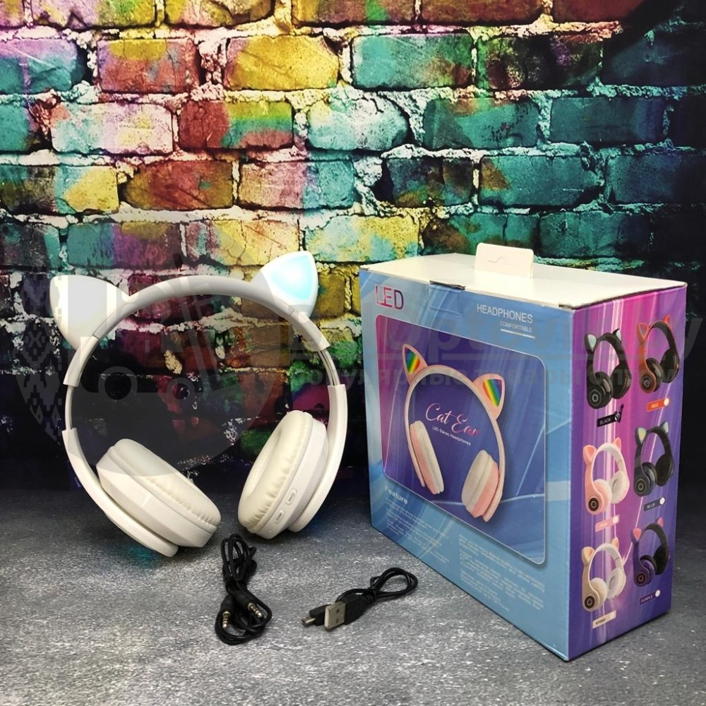 Беспроводные 5.0 bluetooth наушники со светящимися Кошачьими ушками HL89 CAT EAR Фиолетовые - фото 4 - id-p211954021