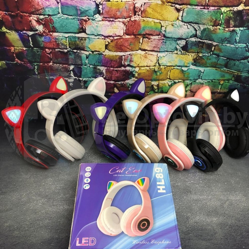 Беспроводные 5.0 bluetooth наушники со светящимися Кошачьими ушками HL89 CAT EAR Фиолетовые - фото 7 - id-p211954021