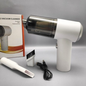 Портативный вакуумный мини пылесос для авто и дома 2 in 1 Vacuum Cleaner (2 насадки) Белый - фото 1 - id-p200121929