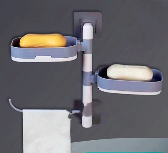 Полка - мыльница настенная Rotary drawer/ органайзер двухъярусный с крючком / поворотный Белая с серым - фото 6 - id-p198030696
