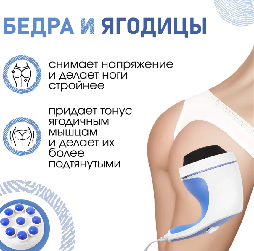 Массажер для тела RelaxSpin Tone 5 насадок С антицеллюлитной насадкой нежные пальчики - фото 2 - id-p181593230