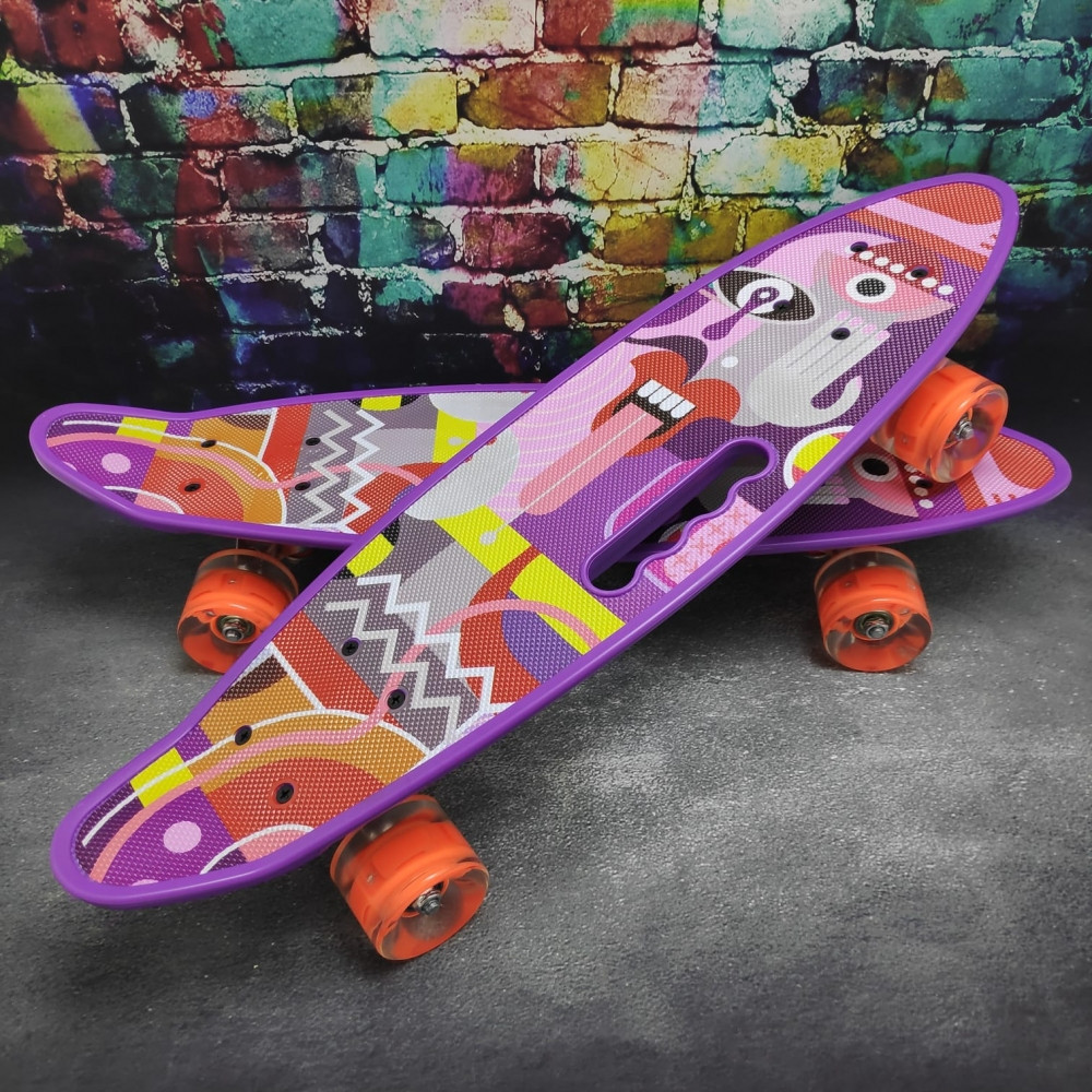 Скейт пенни Борд для детей 58x16см с ручкой для удобной переноски, светящиеся прозрачные колеса 55 мм Розовый - фото 10 - id-p181587706