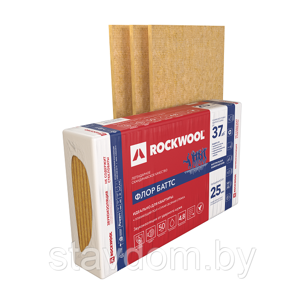 Звукоизоляционный утеплитель ROCKWOOL Флор Баттс 25 мм (7,2м2)