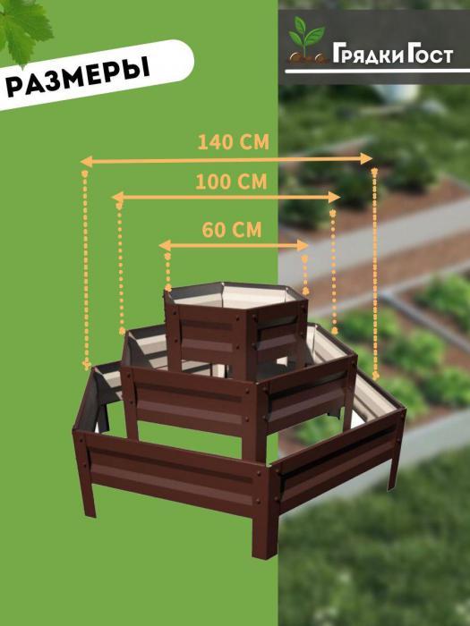Клумба трехъярусная оцинкованная грядка садовая для цветов на дачу горка железная металлическая коричневая - фото 3 - id-p211955713