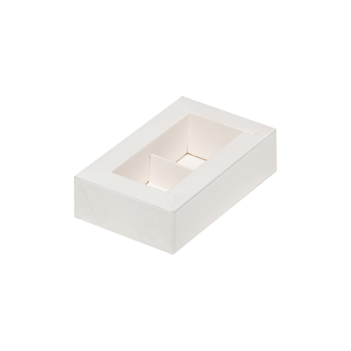 Коробка для 2 конфет с пластиковой крышкой белая (Беларусь, 115х70х30 мм) 049900 - фото 1 - id-p207331813