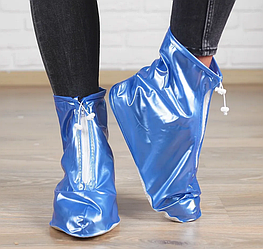 Защитные чехлы (дождевики, пончи) для обуви от дождя и грязи с подошвой цветные,  Синие р-р 37-38 (М)
