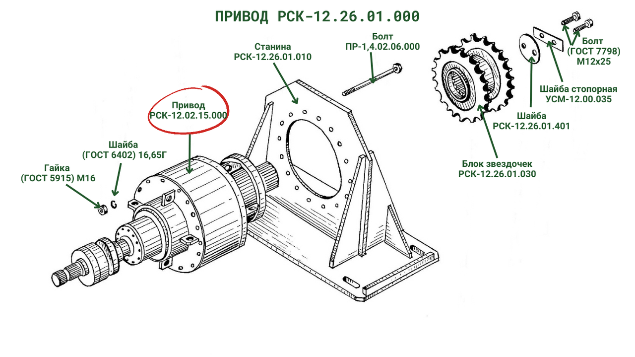 Привод РСК-12.02.15.000 к кормораздатчику РСК-12 "БелМикс"