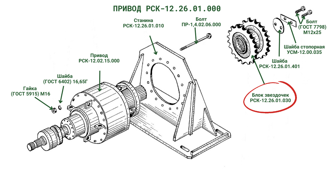 Блок-Звездочка  РСК-12.26.01.030 к кормораздатчику РСК-12 "БелМикс"