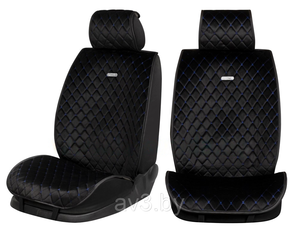 Накидки на передние сиденья Модель 22MC, Черный велюр, синяя прострочка "Ромб", черный кант - фото 5 - id-p211967011