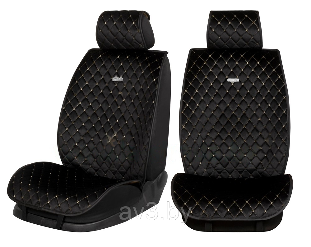 Накидки на передние сиденья Модель 22MC, Черный велюр, бежевая прострочка "Ромб", черный кант - фото 5 - id-p211967008