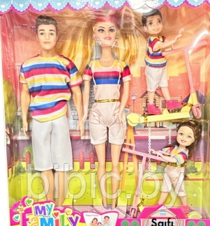 Детский игровой набор кукол Barbie Ken, кукла Барби с Кеном и детьми на самокатах для девочек, набор семья - фото 3 - id-p212009903