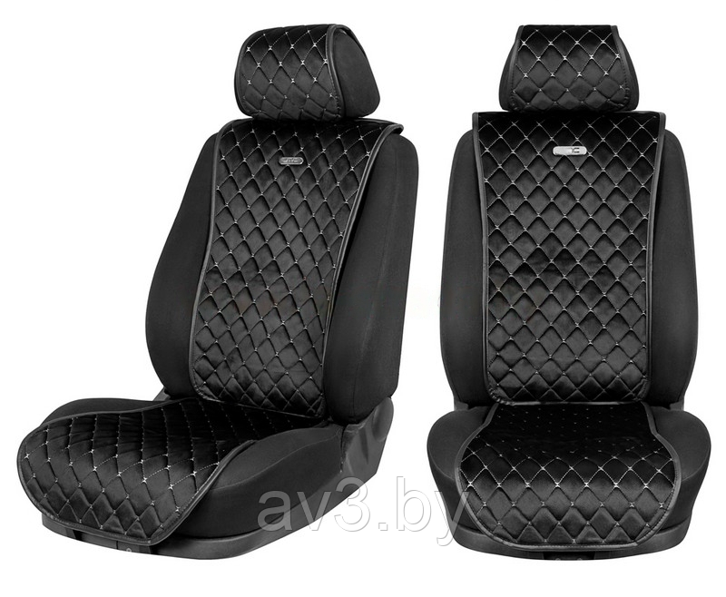 Накидки на передние сиденья Модель 17MC, Черный велюр, серая прострочка "Ромб", черный кант
