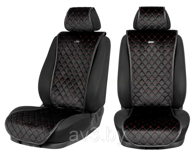 Накидки на передние сиденья Модель 17MC, Черный велюр, красная прострочка "Ромб", черный кант - фото 1 - id-p211966961