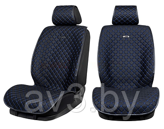 Накидки на передние сиденья Модель 15MC, черный жаккард, синяя прострочка "Квадраты", черный кант