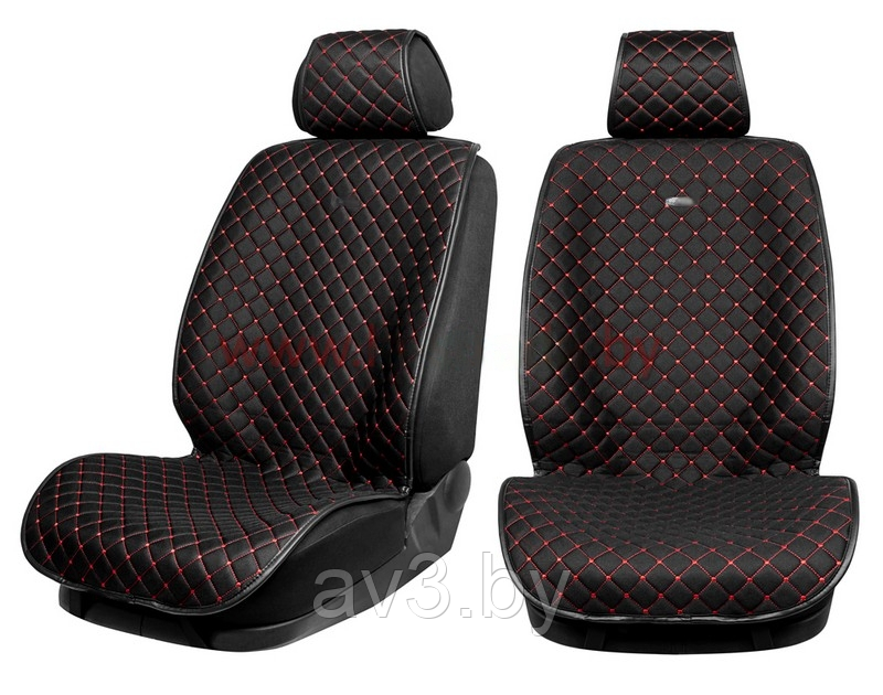 Накидки на передние сиденья Модель 15MC, черный жаккард, красная прострочка "Квадраты", черный кант