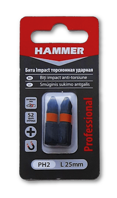 Бита Impact торсионная ударная PH2 25мм (комплект 2шт) Hammer 02610-002502 - фото 1 - id-p212049342