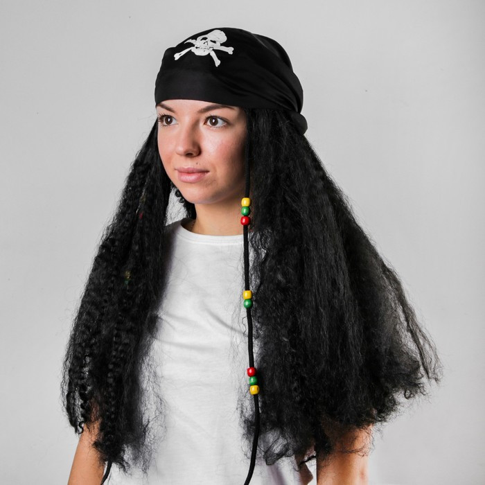 Карнавальный парик «Пират», бандана с длинными волосами, - фото 1 - id-p212050351
