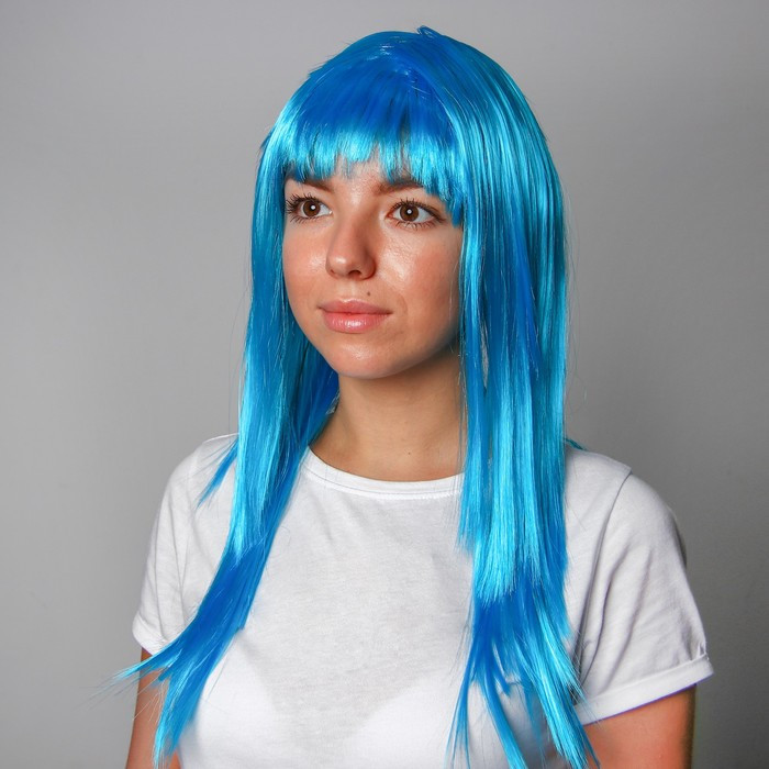 Карнавальный парик, длинные прямые волосы, цвет голубой