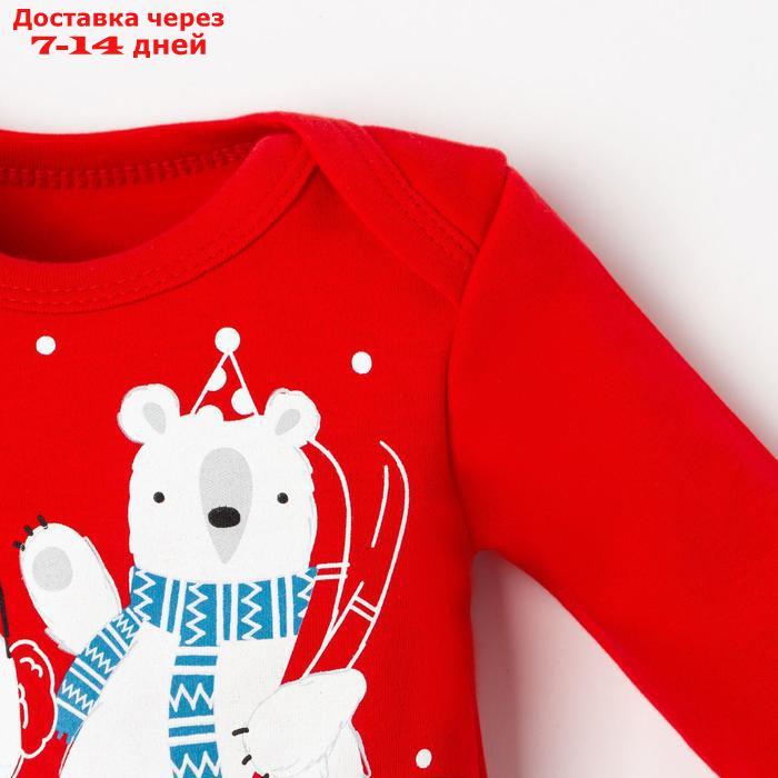 Боди с дл. рукавом Крошка Я "Happy winter", рост 86-92 см, красный - фото 3 - id-p211963334