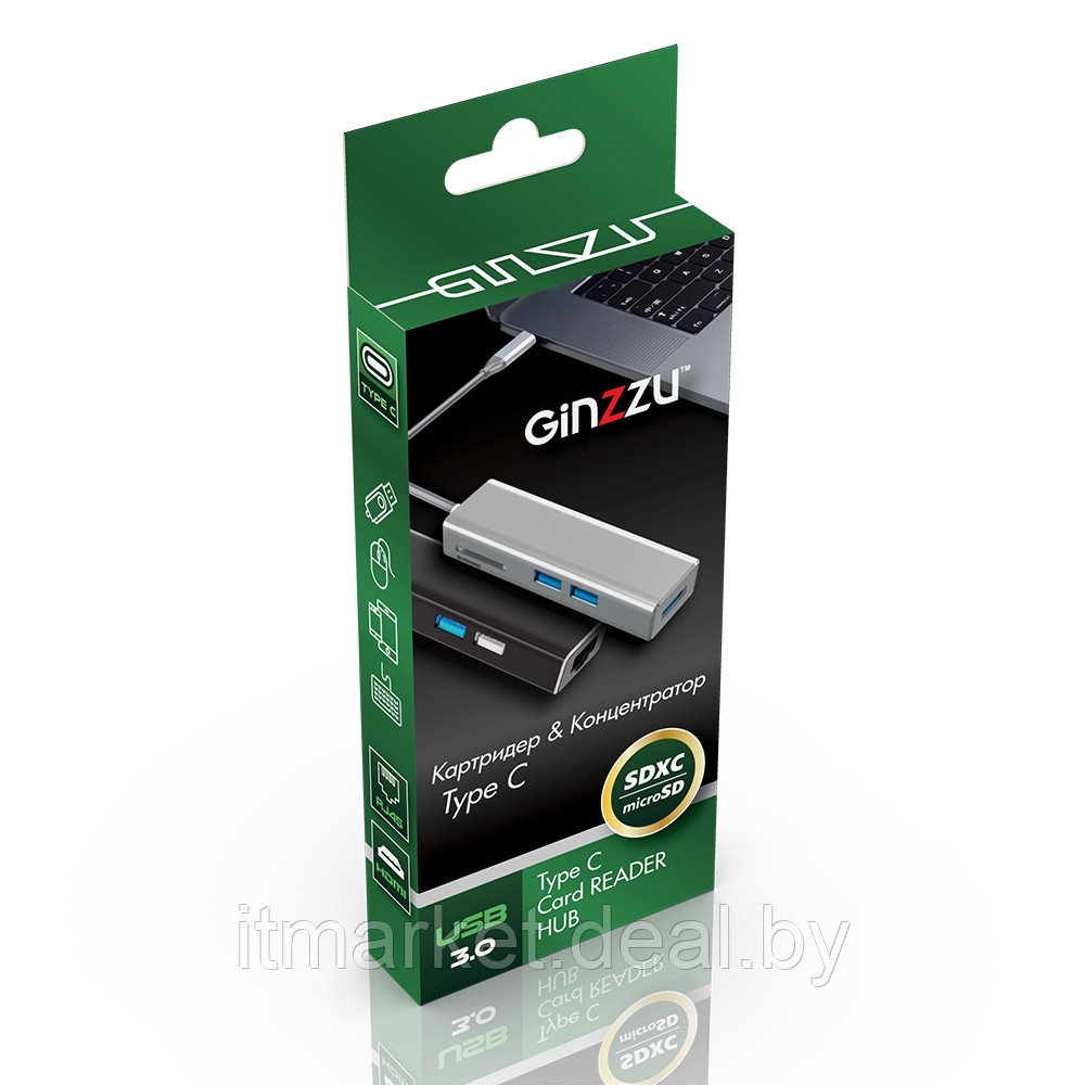 Разветвитель USB GINZZU GR-567UB (Type C to HDMI+2xUSB3.0+SDxx/microSDxx) - фото 2 - id-p211966232