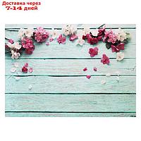 Фотофон винил "Белые и розовые цветы на голубых досках" 80х125 см