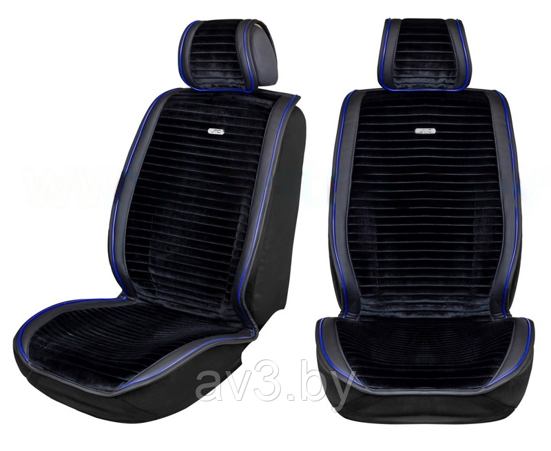 Накидки на передние сиденья Модель 12MC, Черный экокожа, Велюр черный+строчка синяя