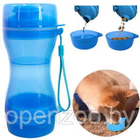 Дорожная бутылка поилка - кормушка для собак и кошек Pet Water Bottle 2 в 1 Голубой - фото 1 - id-p212056820