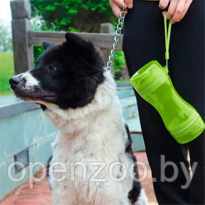 Дорожная бутылка поилка - кормушка  для собак и кошек Pet Water Bottle 2 в 1  Зеленый