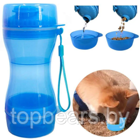 Дорожная бутылка поилка - кормушка для собак и кошек Pet Water Bottle 2 в 1 Голубой - фото 1 - id-p212057063