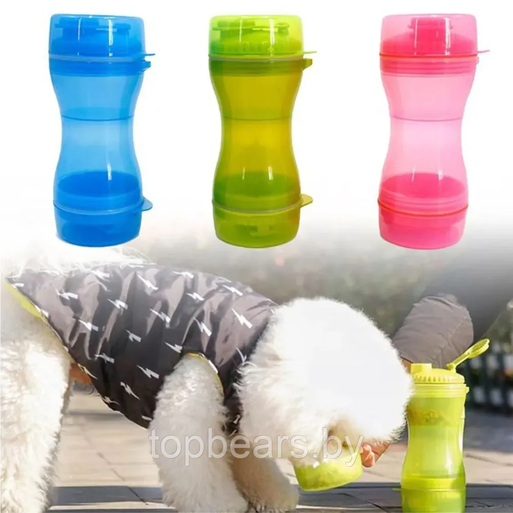 Дорожная бутылка поилка - кормушка для собак и кошек Pet Water Bottle 2 в 1 Зеленый - фото 8 - id-p212057064