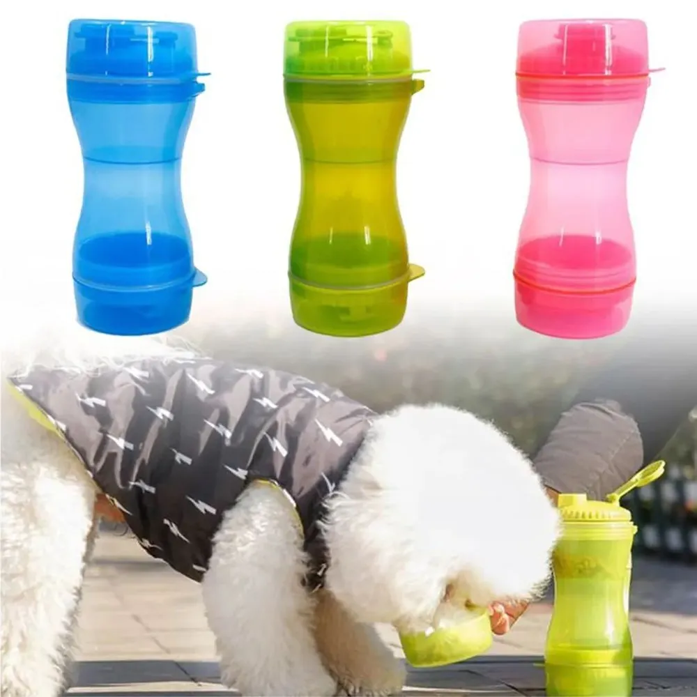Дорожная бутылка поилка - кормушка для собак и кошек Pet Water Bottle 2 в 1 Розовый - фото 8 - id-p212085468