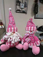 4561 Фигурка Дед Мороз/ Снеговик сидячие розовые, текстиль, 15*25 см