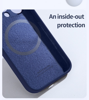 Силиконовая накладка с пластиной Magsafe и защитой камеры Nillkin LensWing Magnetic Silicone Case Синяя для - фото 7 - id-p212121621