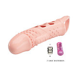 Увеличивающая вибронасадка на пенис с петлей под мошонку телесного цвета Penis Sleeve Cecelia + 2,5 см, фото 5
