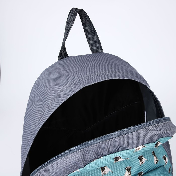 Рюкзак текстильный Мопсы, с карманом, цвет серый - фото 5 - id-p212124439
