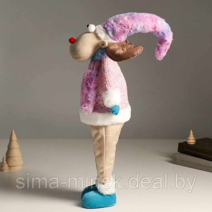 Кукла интерьерная "Лосик в розовом свитере с мехом и голубом колпаке, со звёздочкой" 61,5 см 94880 - фото 3 - id-p212125072