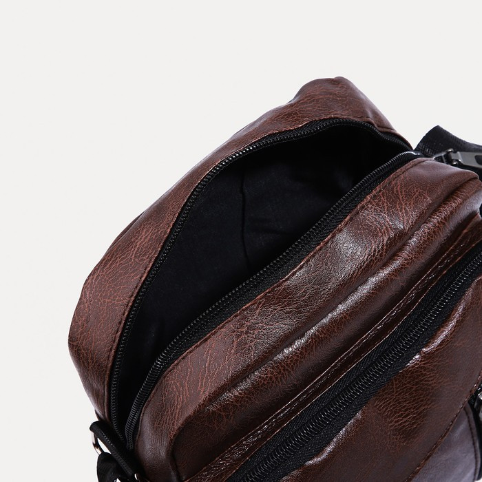 Сумка мужская на молнии, наружный карман, длинный ремень, цвет коричневый - фото 5 - id-p212125545