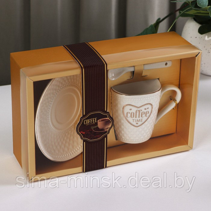 Кофейная пара керамическая с ложкой Coffee, 2 предмета: кружка 190 мл, блюдце, цвет белый - фото 7 - id-p212128723
