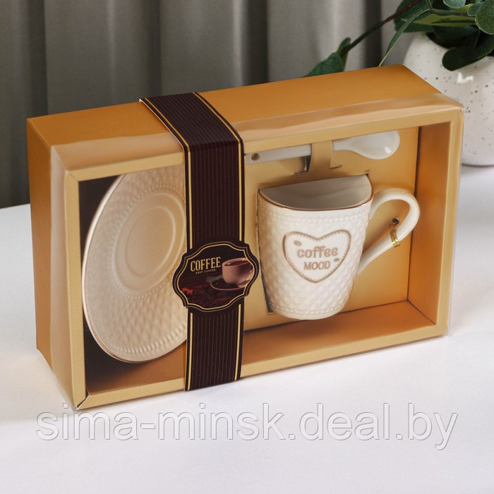 Кофейная пара керамическая с ложкой Coffee, 2 предмета: кружка 190 мл, блюдце, цвет белый - фото 8 - id-p212128723
