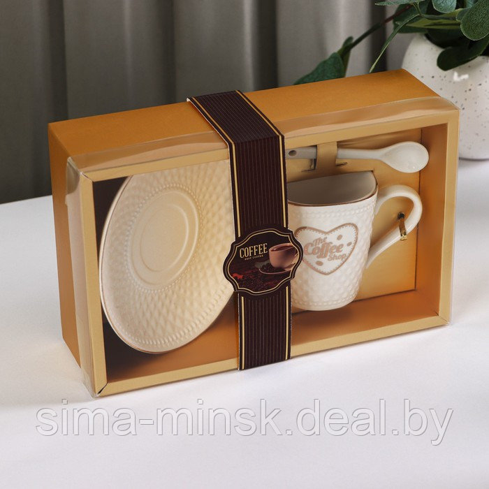 Кофейная пара керамическая с ложкой Coffee, 2 предмета: кружка 190 мл, блюдце, цвет белый - фото 9 - id-p212128723
