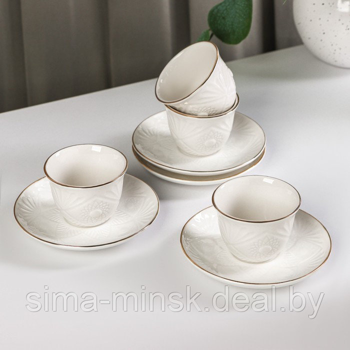Набор керамический кофейный Coffee, 8 предметов: 4 чашки 70 мл, 4 блюдца, цвет белый - фото 1 - id-p212128732