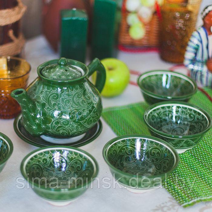 Набор чайный, риштанская роспись, 9 предметов, зелёный: чайник 0.8 л, пиалы 0.3 л - фото 9 - id-p212128747