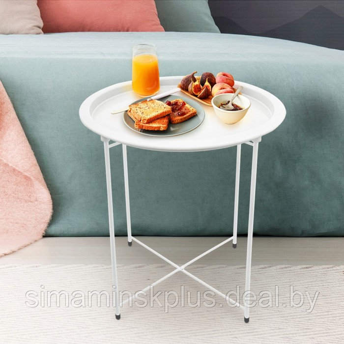 Складной металлический столик-поднос 2 в 1, 470×470×505 мм, цвет белый - фото 7 - id-p212124835