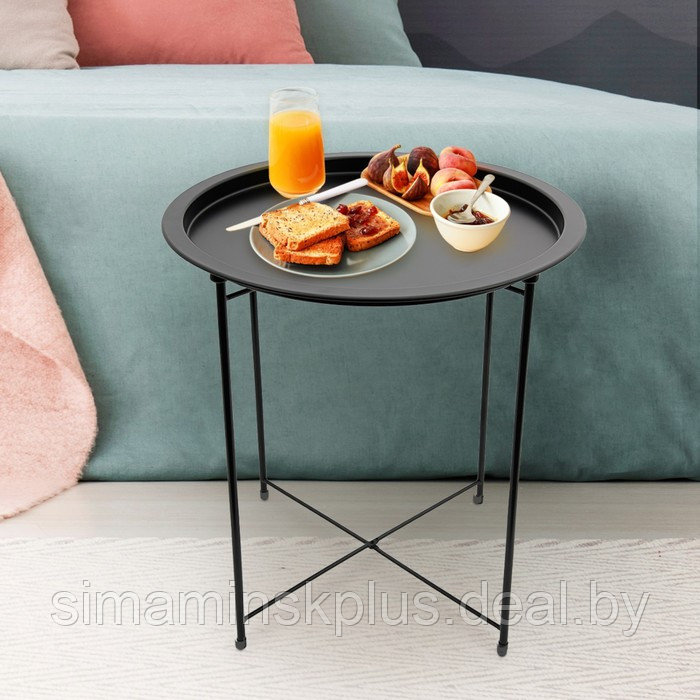 Складной металлический столик-поднос 2 в 1, 470×470×505 мм, цвет чёрный - фото 7 - id-p212124837