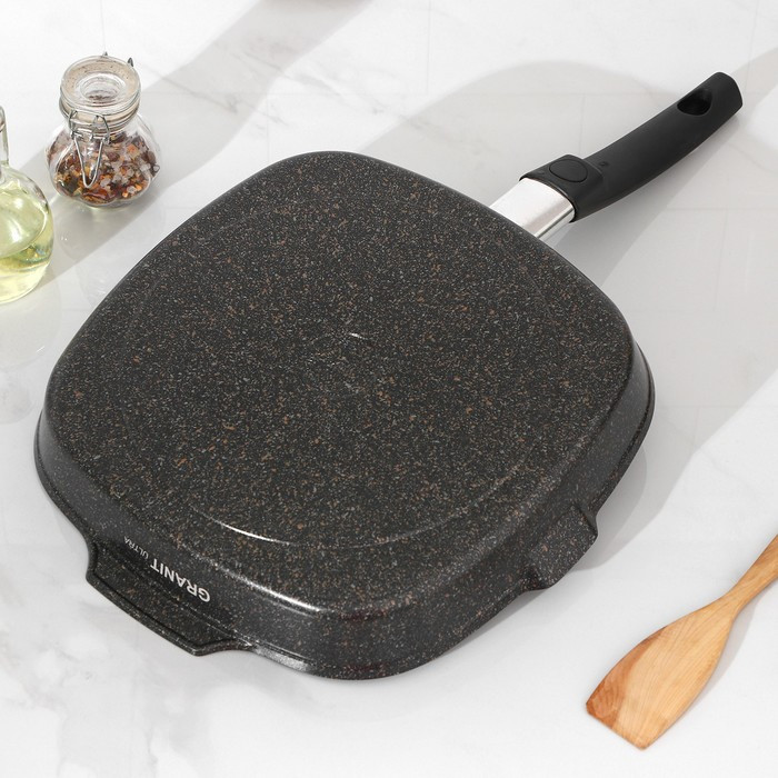 Сковорода-гриль квадратная Granit ultra, 28×28 см, съёмная ручка, стеклянная крышка, антипригарное покрытие, - фото 3 - id-p212133617