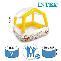 Бассейн надувной детский «Домик», 157 х 157 х 122 см, с навесом, 57470NP INTEX